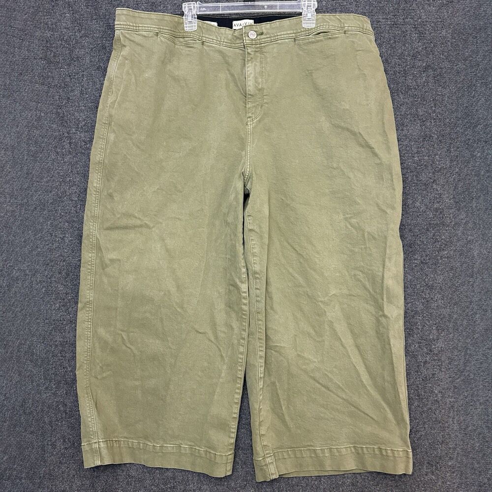 Ava & Viv Women High-Rise Stretch Wide Leg Jeans  Olive Green Plus Sz 26